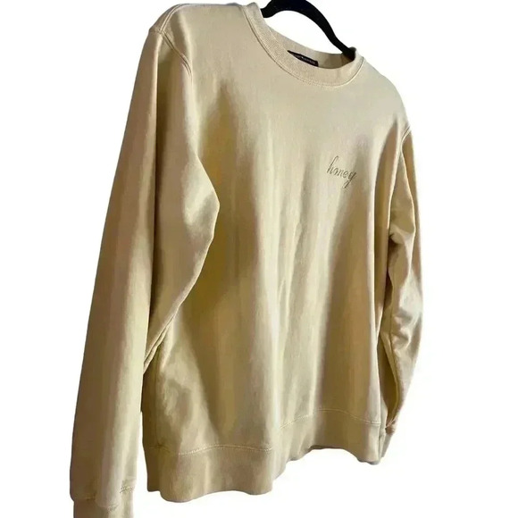 Brandy Melville Crewneck Sweatshirt Honey Embroidered Yellow Long Sleeve - Picture 3 of 7